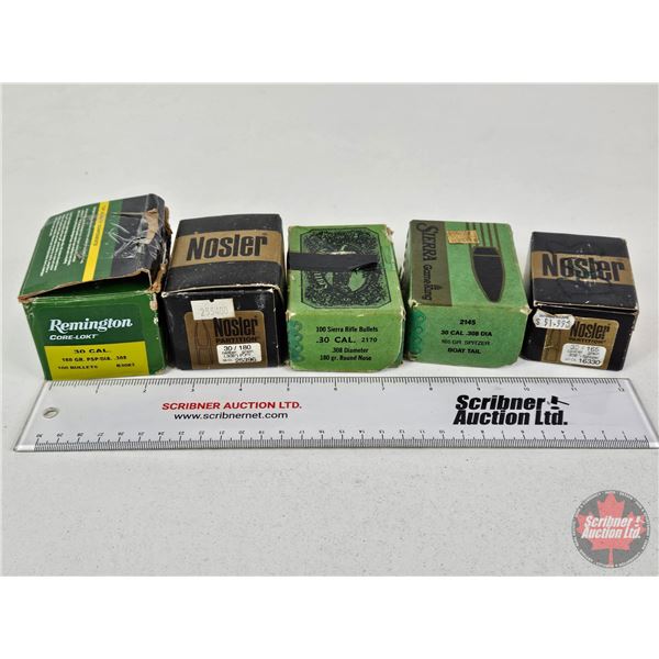 BULLETS: Variety 30cal (308) (15 Count of 165gr) (188 Count of 180gr)  (203 Count TOTAL)