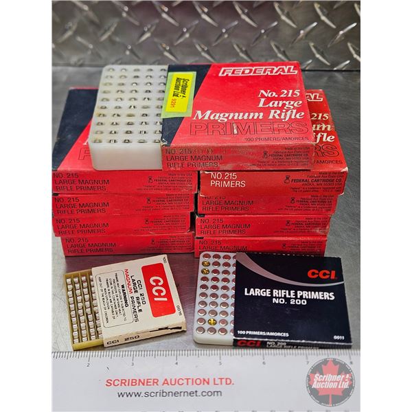 PRIMERS : Variety Federal & CCI Large Rifle Primers  (10 Boxes of 100 + 1 Box 99) (1099 Primers TOTA