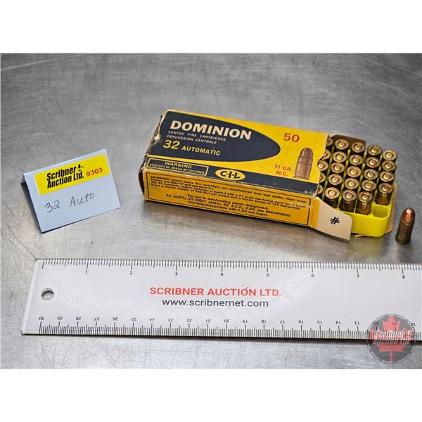 AMMO: CIL Dominion 32 Auto (71gr M.C.) (1 Partial Box of 40 Rnds TOTAL)