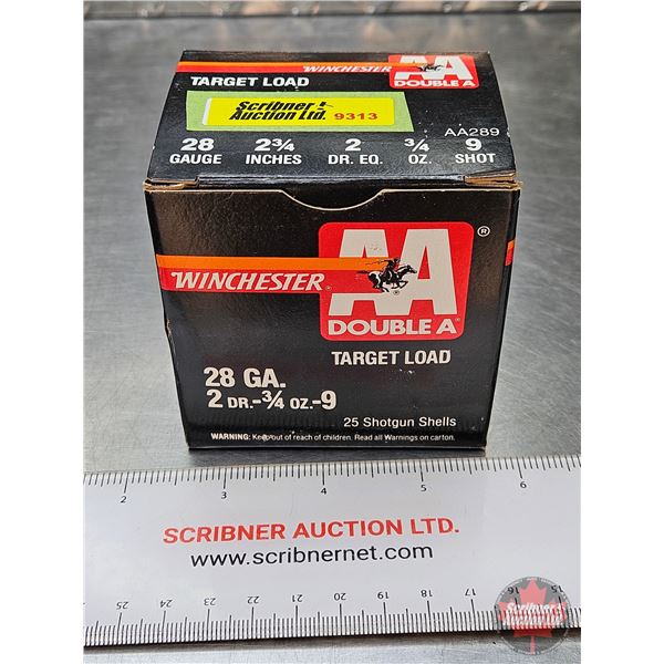 AMMO : Winchester Target Load : 28ga (2-3/4") (3/4oz - No. 9 Shot) (Partial Box of 20 Rnds TOTAL)