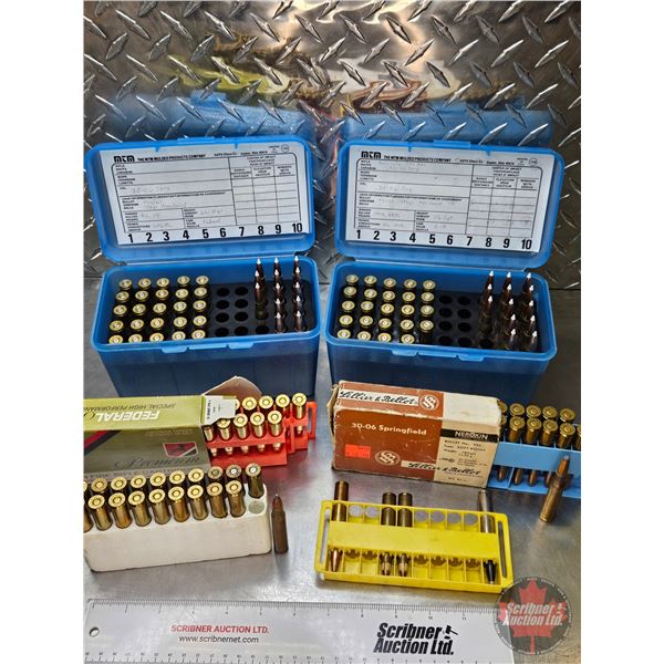 AMMO - Reloads & Brass : 30-06 SPRG (Variety 86 Rnds TOTAL) & (49 Count Brass) c/w 2 Case Gard H-50 