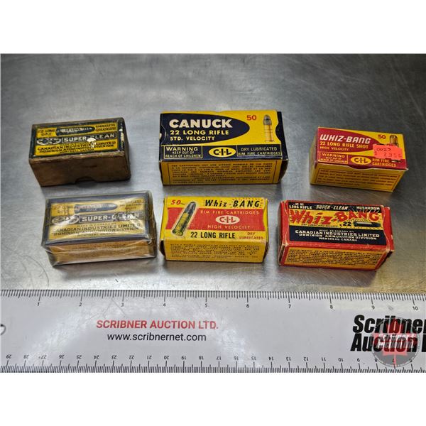 AMMO : Vintage - Variety : 22LR  (6 Boxes : approx 250 Rnds TOTAL) (Note: 1 Box has some Brass)