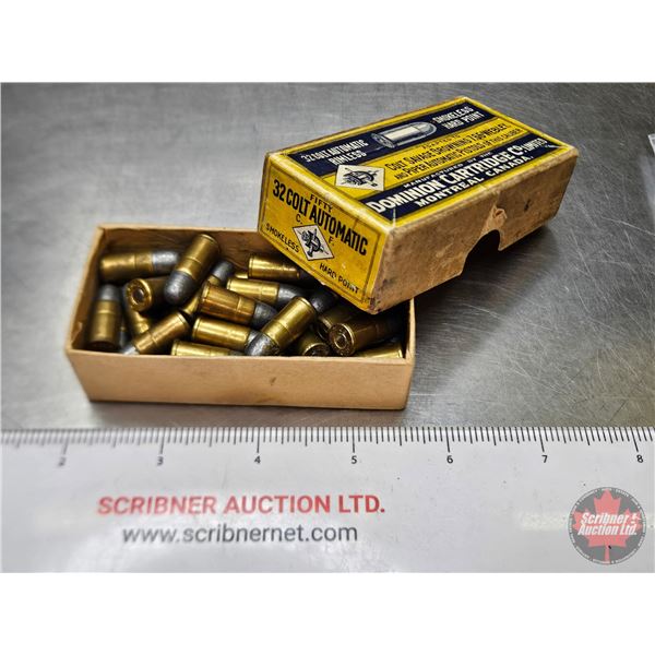 AMMO - Vintage : Dominion : 32 Colt Auto (1 Box of 34 Rnds TOTAL)