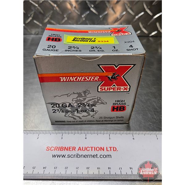 AMMO : Winchester Super X High Brass : 20ga (2-3/4") (1oz - #4 Shot) (1 Box of 25 Rnds TOTAL)