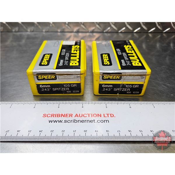 BULLETS : SPEER 6mm (105gr) : .243" SPITZER (1 Box of 100 + 1 Box of 57) (157 Count TOTAL)