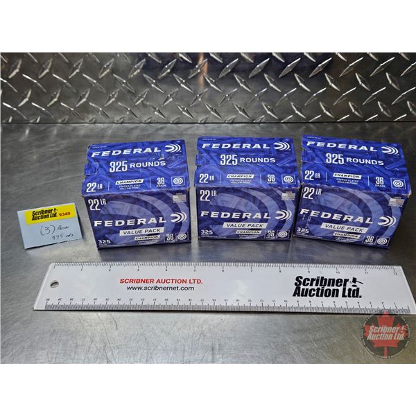 AMMO : Federal Champion 22LR (36gr H.P.) (3 Boxes of 325 Rnds) (975 Rnds TOTAL)