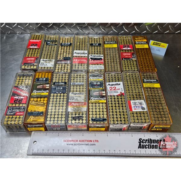AMMO - BULK BUY  : 22LR (Variety : Remington, Aguila, Norma, CCI, Federal) (16 Plastic Boxes of 100 