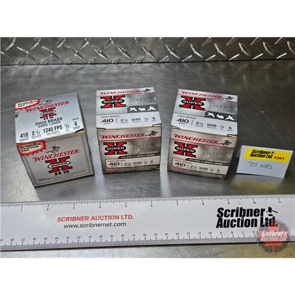 AMMO : Winchester Super X : .410ga (2-1/2") (1/2oz - #6 Shot) (3 Boxes of 25 Rnds) (75 Rnds TOTAL)
