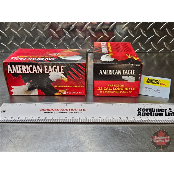 AMMO : Federal American Eagle H.V. 22LR (38gr H.P.) (2 Bricks of 400 Rnds) (800 Rnds TOTAL)