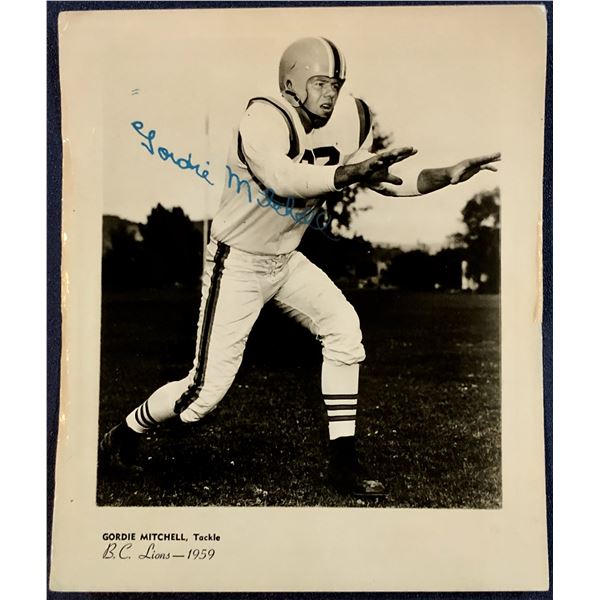 1959 B.C. LIONS GAME PROMOTION CARD - GORDIE MITCHELL (SIGNED)