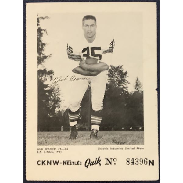 1961 B.C. LIONS GAME PROMOTION CARD - NUB BEAMER