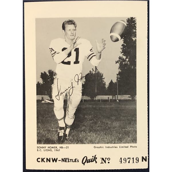 1961 B.C. LIONS GAME PROMOTION CARD - SONNY HOMER