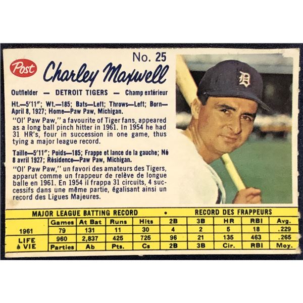 1962 POST CEREAL CHARLEY MAXWELL