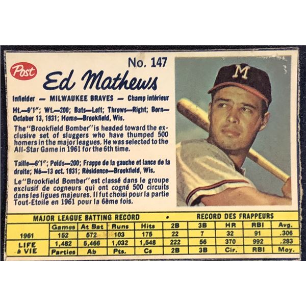 1962 POST CEREAL EDDIE MATHEWS (HOF)
