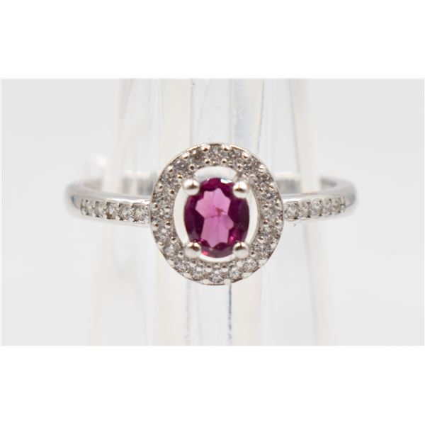 #01-NATURAL PHODOLITE GARNET & CZ RING SIZE 6.75