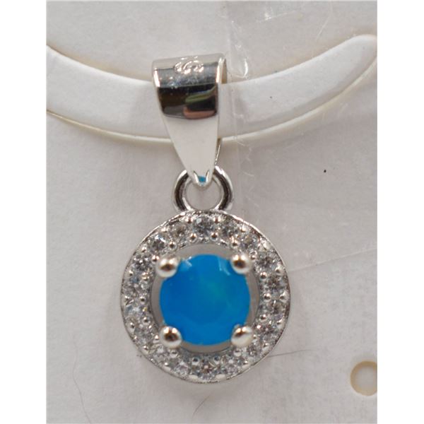 #139-NATURAL BLUE OPAL & ZIRCON PENDANT