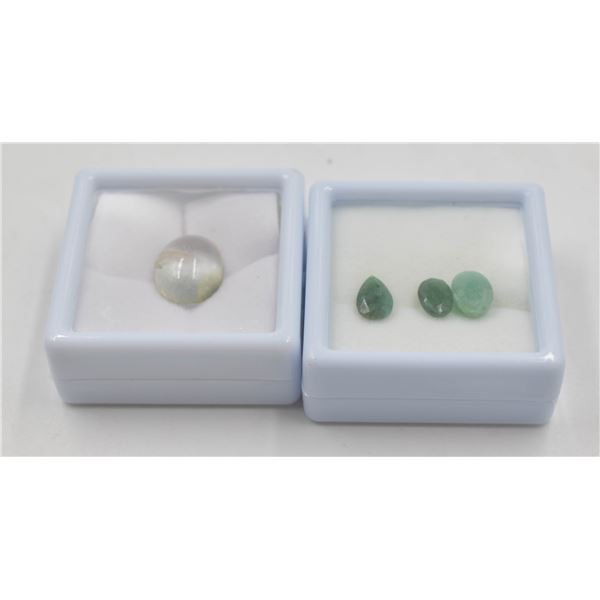 #99- NATURAL EMERALD 4.91 CT & COLOURLESS QZ 11.12