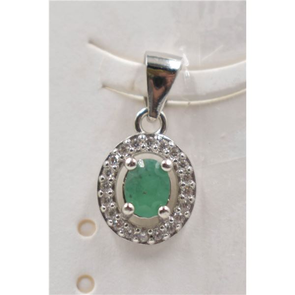 #121-NATURAL GREEN EMERALD & CZ PENDANT