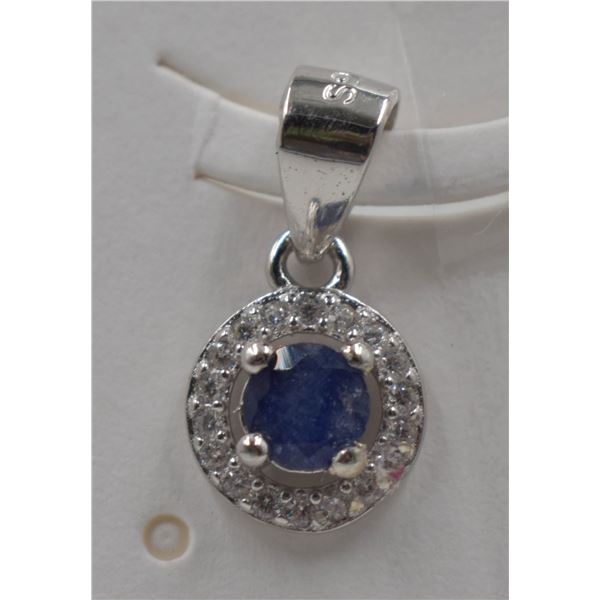 #103-NATURAL BLUE SAPPHIRE & ZIRCON PENDANT