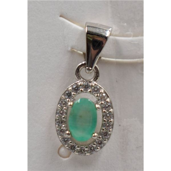 #122-NATURAL GREEN EMERALD & CZ PENDANT