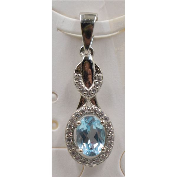 #147-NATURAL BLUE TOPAZ & CZ PENDANT