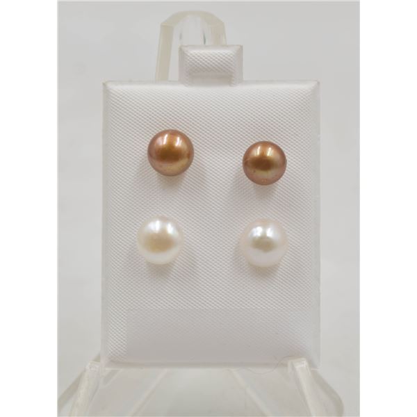 #188-NATURAL AKOYA PEARL STUD EARRINGS 2 PAIRS