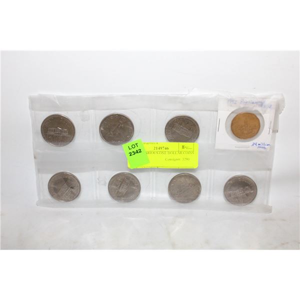 EIGHT VARIOUS ONE DOLLAR COINS