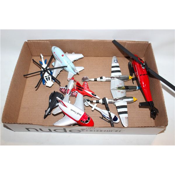 FLAT OF DIE CAST PLANES AND HELICOPTERS