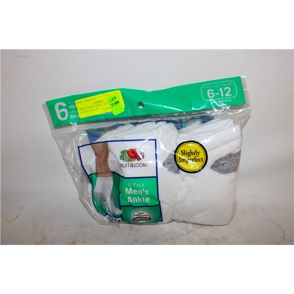ANKLE SOCKS WHITE 6-12 SIZE 6-PACK FRUIT OF