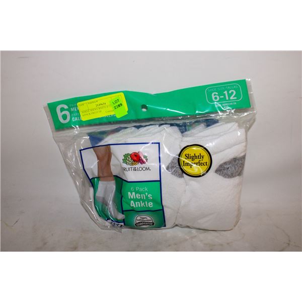 ANKLE SOCKS WHITE 6-12 SIZE 6-PACK FRUIT OF