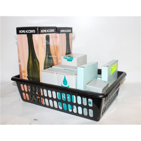 NEW CANDLES AND HOLDERS, TWO BOXES OF