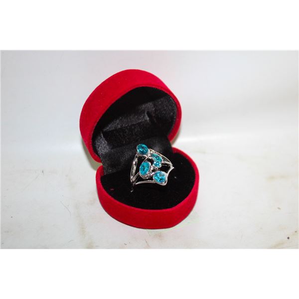 NEW TRENDY SILVER PLATED BLUE CRYSTAL RING SZ8