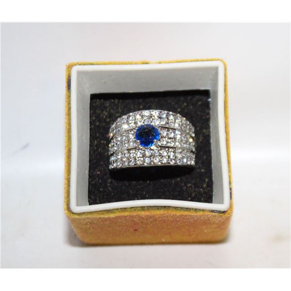 NEW SILVER TONED THREE ROWS OF WHITE RING SZ8