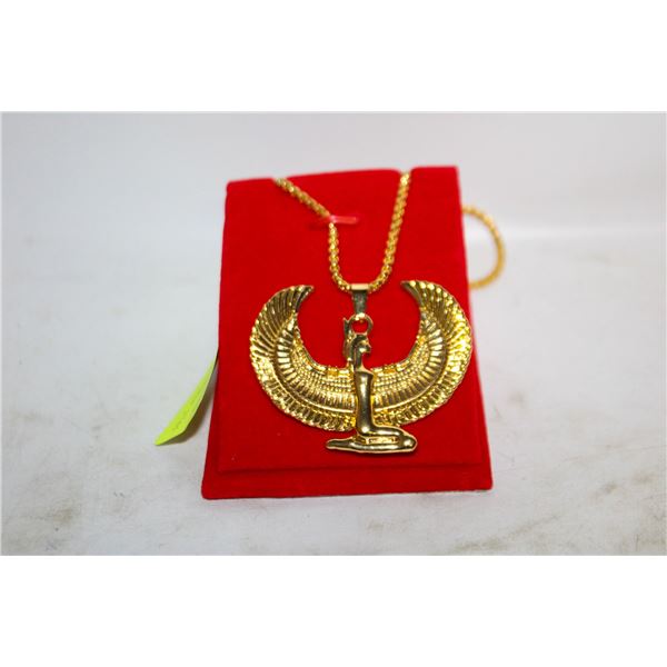 NEW GOLD TONED ISIS WINGED NECKLACE, EGYPTIAN