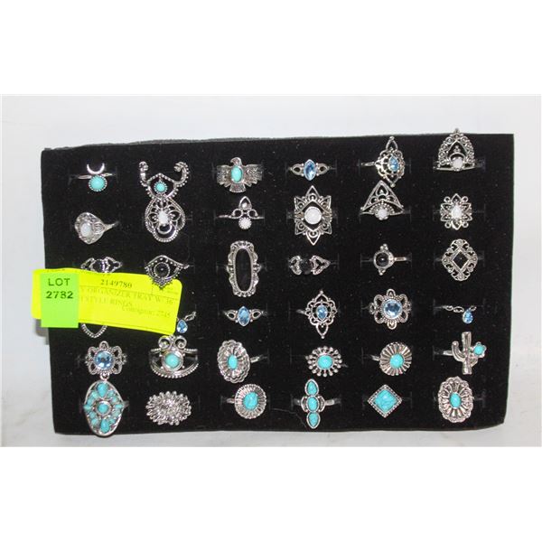 JEWELRY ORGANIZER TRAY W/ 36 TURKISH STYLE RINGS