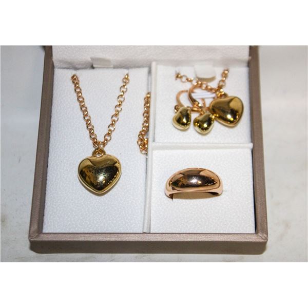 NEW GOLD TONED NECKLACE  ,RING AND EARRING  SET