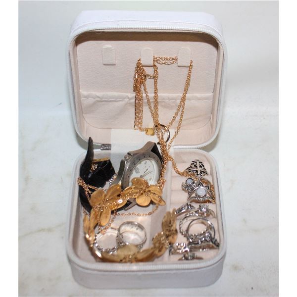 TRAVELING JEWELRY BOX FULL OF JEWELRY