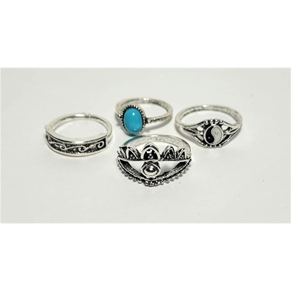 9)  LOT OF 4 SILVER TONE WITH TURQUOISE OR