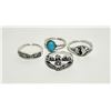 Image 1 : 9)  LOT OF 4 SILVER TONE WITH TURQUOISE OR