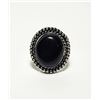Image 1 : 10)  NATURAL OVAL BLACK ONYX RING, SIZE8,