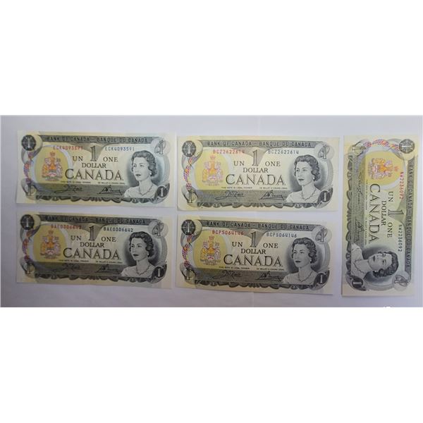 22)  LOT OF 5 CANADIAN 1973 ONE DOLLAR