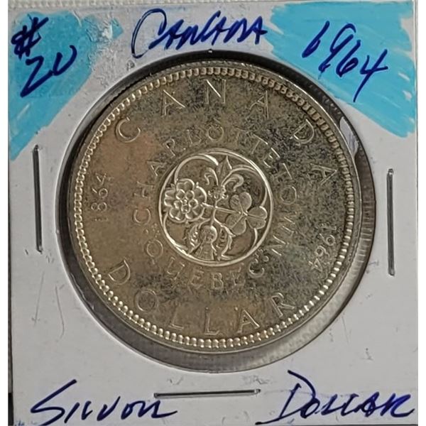 27)  CANADIAN 1964 80% SILVER $1.00 COIN.