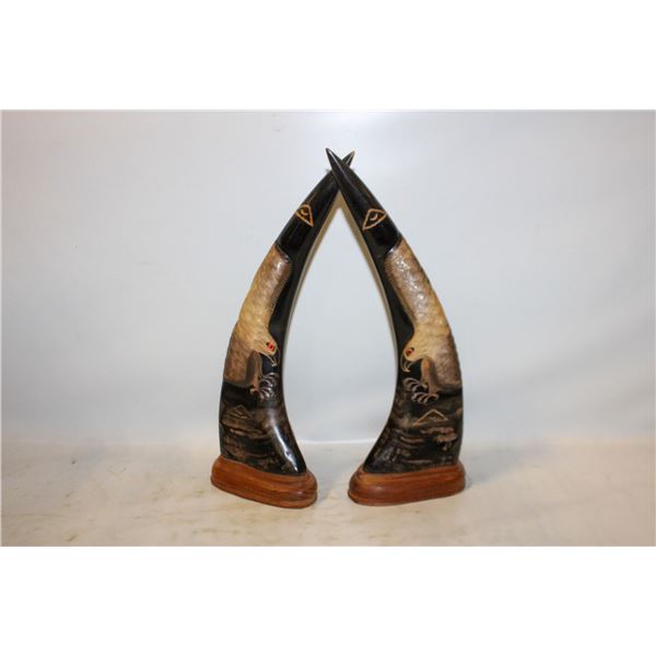TWO MATCHING BUFFALO HORN EAGLES