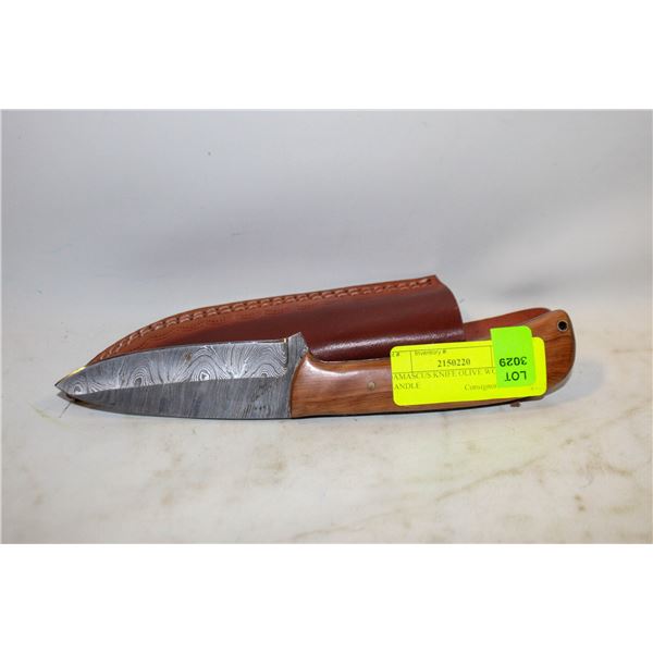 DAMASCUS KNIFE OLIVE WOOD HANDLE