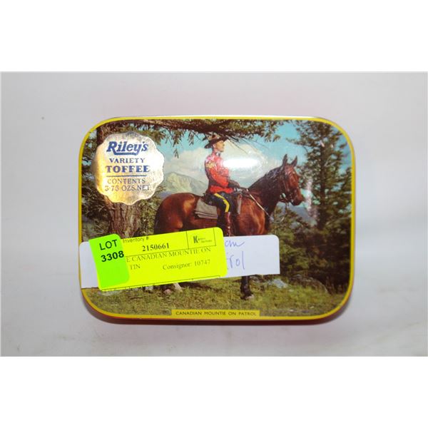 VINTAGE CANADIAN MOUNTIE ON PATROL TIN