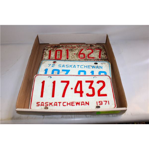 SASKATCHEWAN '71 '72 '73 LICENSE PLATES