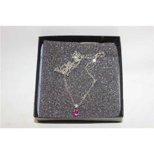 EFFY SILVER TONED GARNET PENDANT W/18"