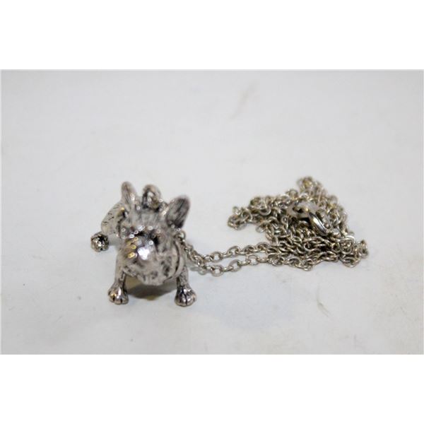 SILVER TONE FRENCH BULL TERRIER DOG