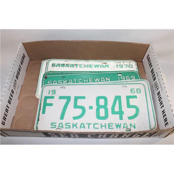 SASKATCHEWAN '68 '69 '70 LICENSE PLATES