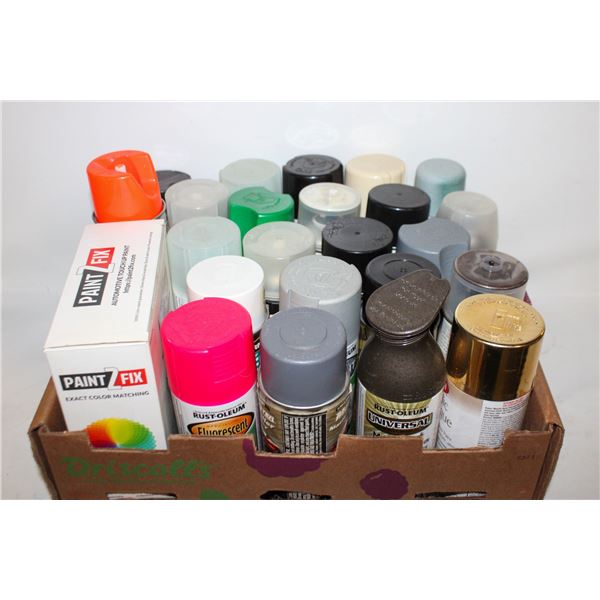 22 CANS OF SPRAY PAINT, 1 JAR OF PAINT